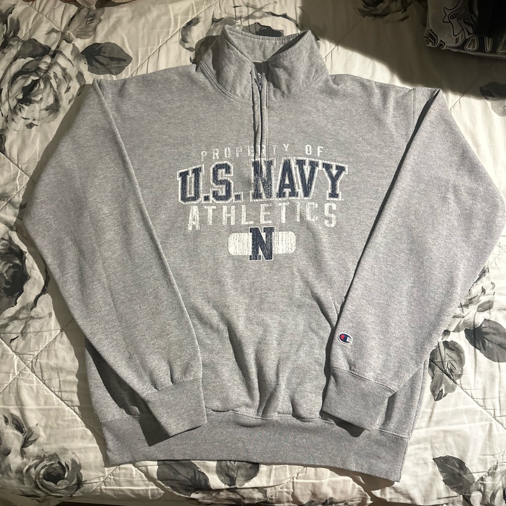 Champion Gray U.S. Navy Athletics Quarter Zip Sweatshirt